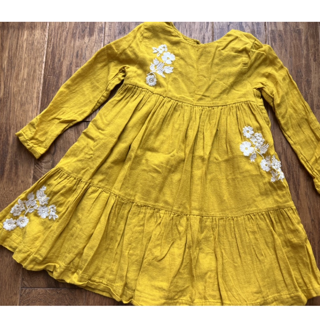Mustard Yellow Fall Floral Tiered Dress